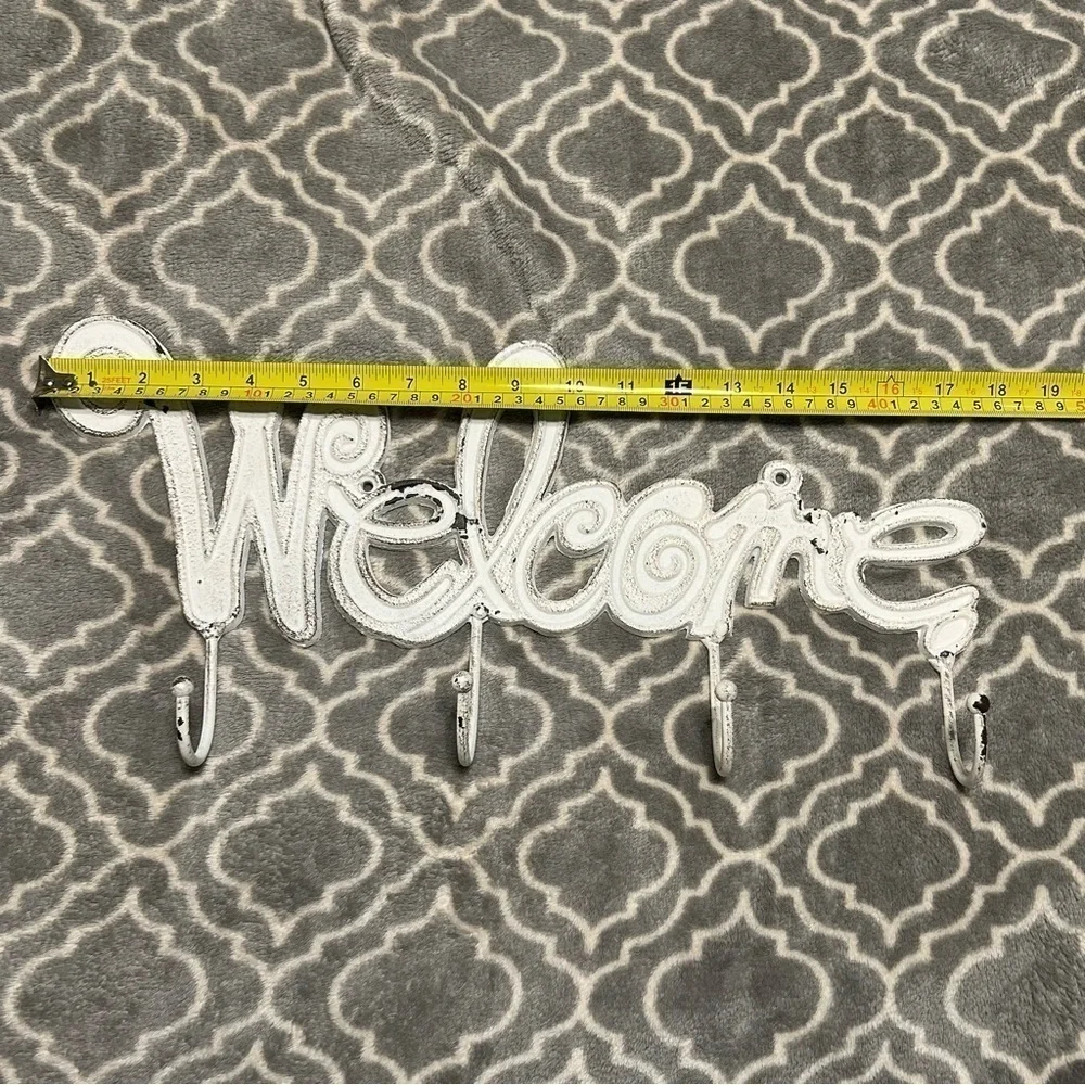 Beautiful Country-Chic Painted Metal Welcome Wall Decor With Coat Hooks.